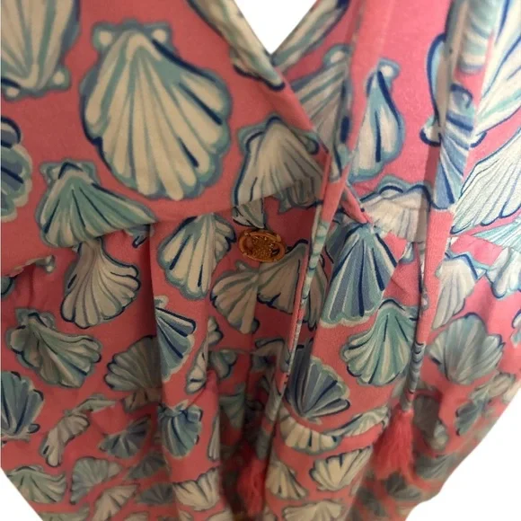 Simply Southern Pink and Blue Shell Swim Coverup Sz small back tie tassels - Picture 3 of 8